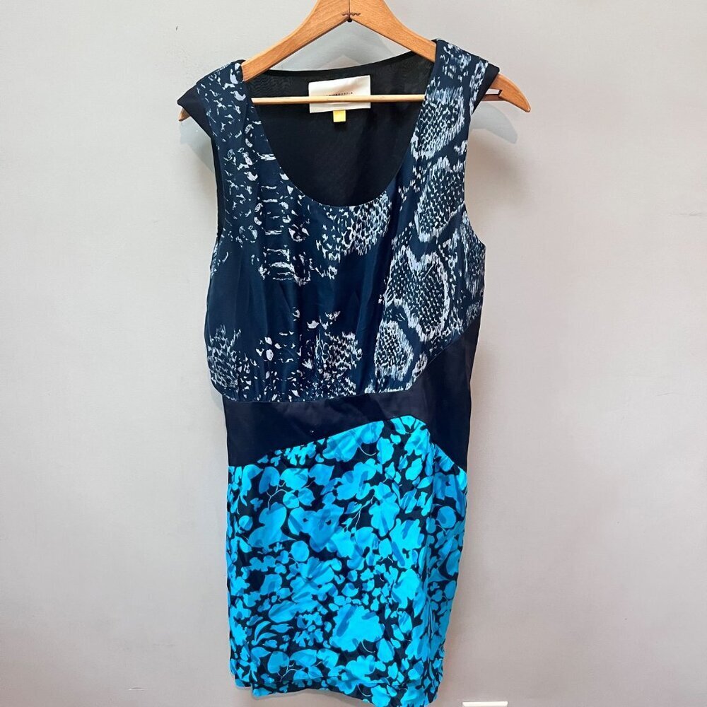 Anthropologie Leifsdottir Women's Sleeveless Silk Dress Size 10 Blue & Black